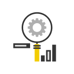 Icon of a magnifying glass with a nut inside