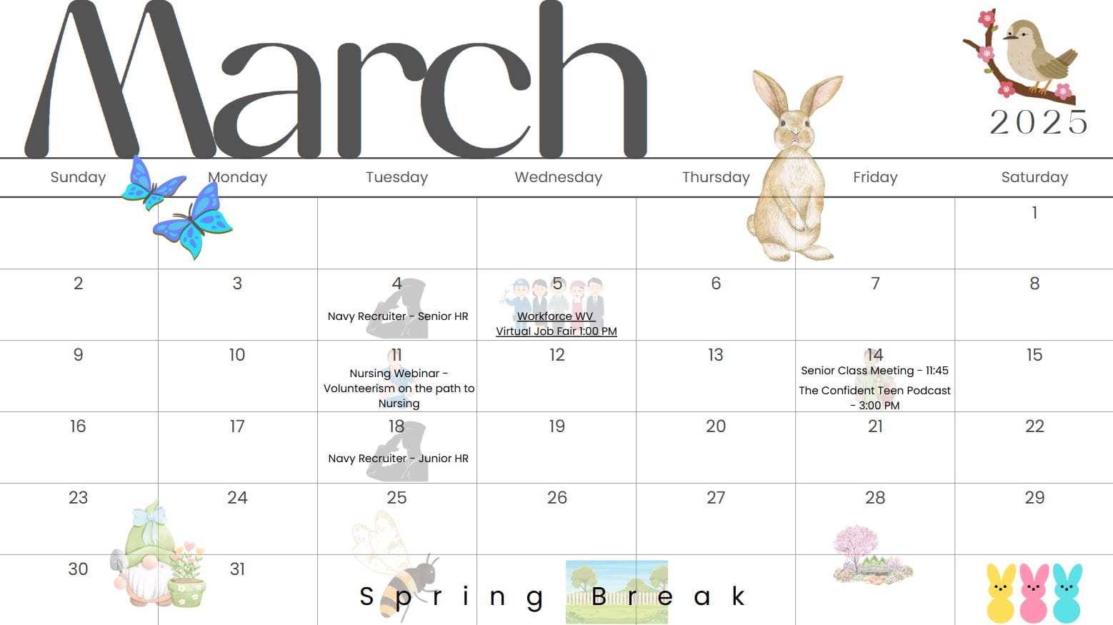 March career and college prep calendar